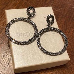 BLACK and silver gem large hoop earrings costume jewelry